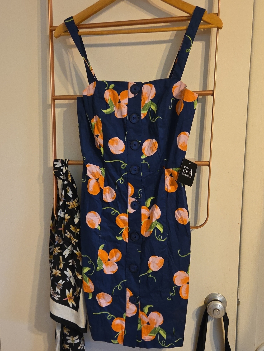 Era By Modcloth Vintage-Inspired Navy Sundress with Orange Floral Print